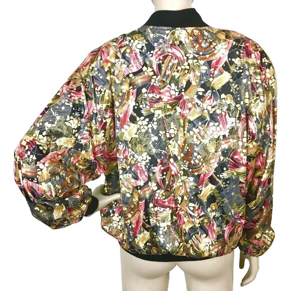 Vintage 80s Metallic Gold Pink/Black Abstract Bomber Jacket OSFM New - Picture 4 of 9
